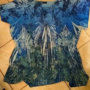 Gorgeous Aqua/Blue/Green Tunic Sz. 3X